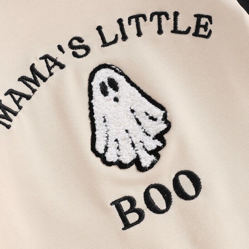 Lamuusaa Newborn Baby Boy Halloween Outfit Mamas Little Boo Embroidery Romper Long Sleeve Ghost Bodysuit Jumpsuit 0-18M - Image 3
